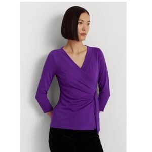 NWT Lauren Ralph Lauren Purple Stretch Jersey Top Size L